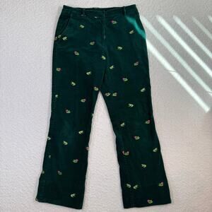 Lilly Pulitzer corduroy green pantswith embroidered frogs and lilly pads sz4